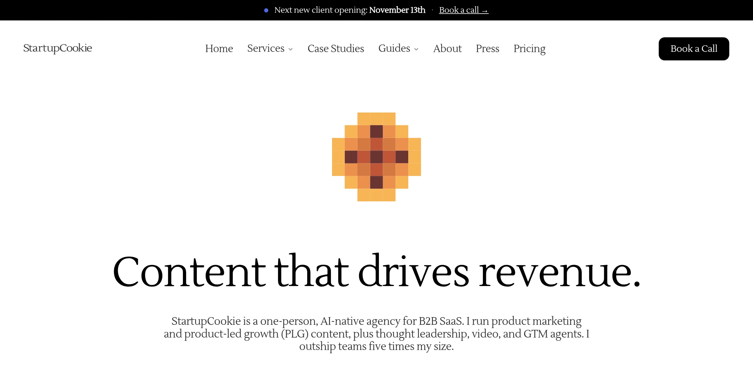 StartupCookie homepage: content that drives revenue